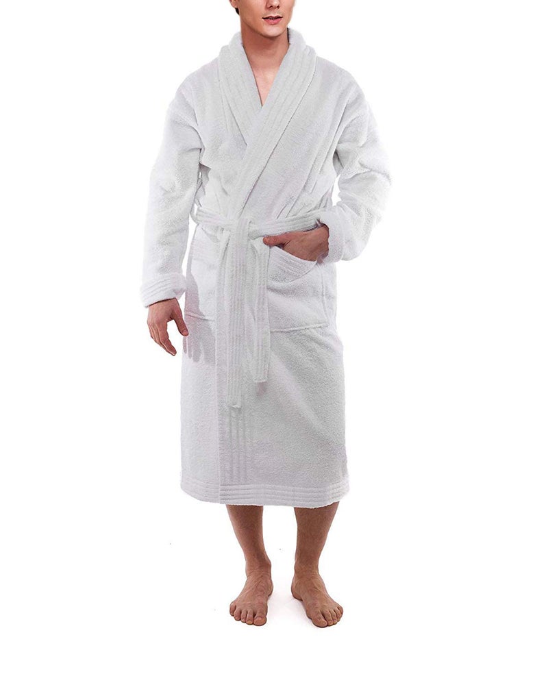 Marquess All-Cotton Bathrobe Thick Plush Cloth Housecoat Terry Toweling, Sweat Steaming Clothes Comfortable & Warm (White) - Image 3